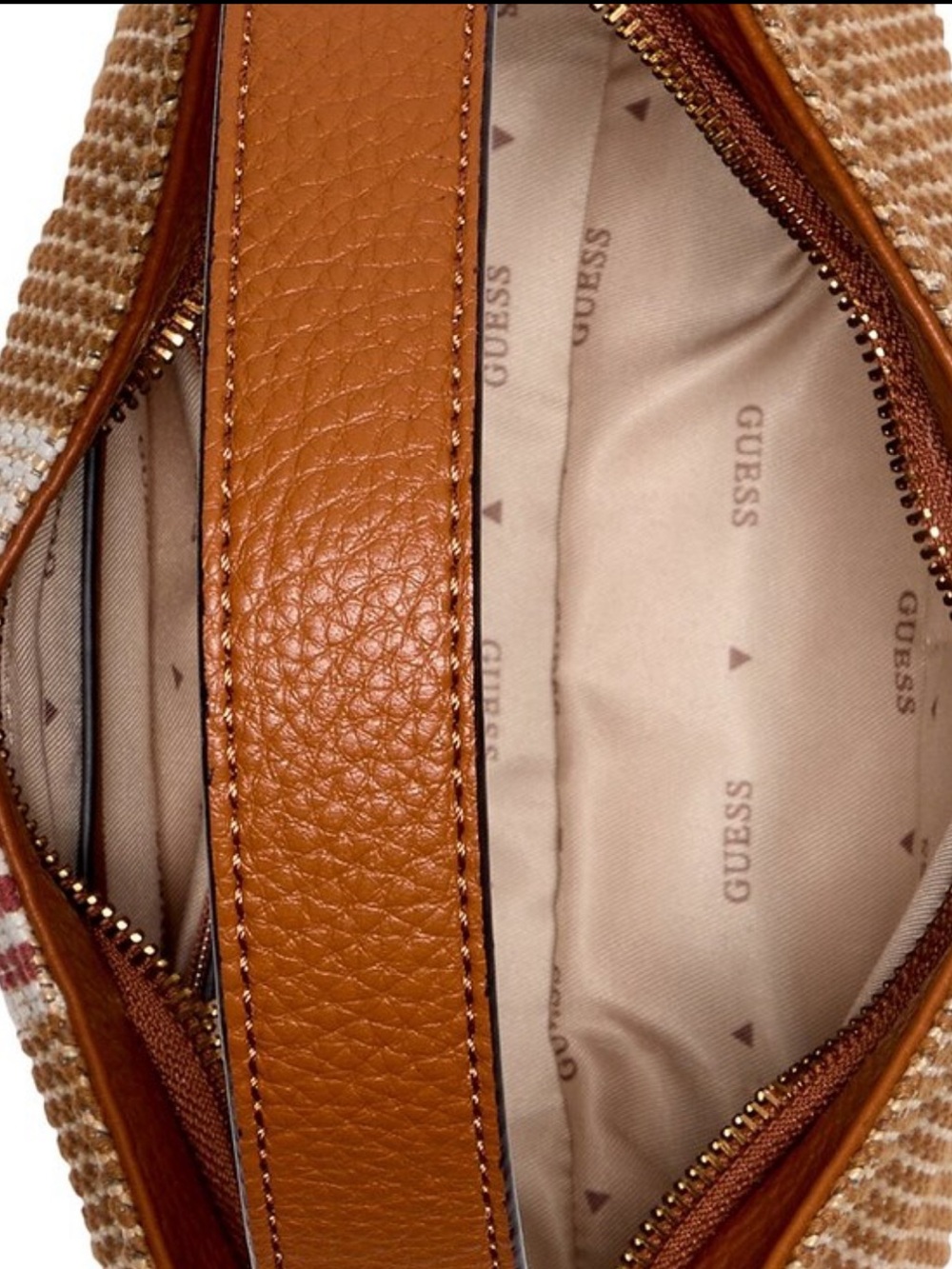 NWT Guess Striped Woven Shoulder Bag in Tan and Brown - Picture 3 of 8